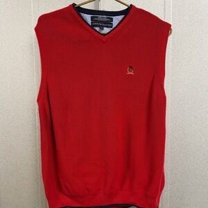 Tommy Hilfiger Red Sweater Vest Y2K Cotton Knit Logo Preppy L